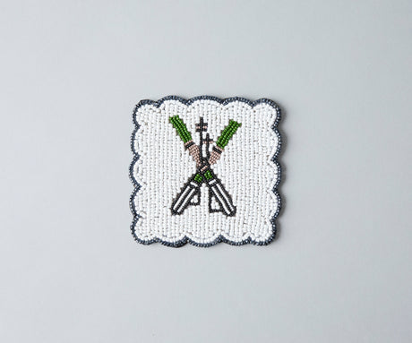 Handmade Beaded Ski Coaster with Pearls – Elegant Black, White, and Green Coaster for Tableware & Home Decor-Table tops-Parc Decor