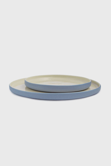Handmade Blue Porcelain Dinner Plates. Forget-me-not/Chocolate