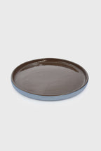 Handmade Blue Porcelain Dinner Plates. Forget-me-not/Chocolate
