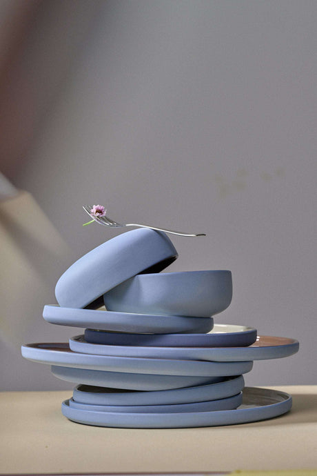 Handmade Blue Porcelain Dinner Plates. Forget-me-not/Chocolate-Parc Decor