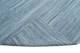 Handmade Boho Ivory and Blue Wool Blend Dhurrie Rug