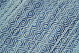 Handmade Boho Ivory and Blue Wool Blend Dhurrie Rug