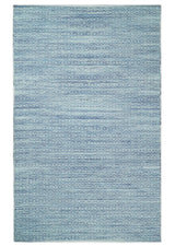 Handmade Boho Ivory and Blue Wool Blend Dhurrie Rug