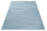 Handmade Boho Ivory and Blue Wool Blend Dhurrie Rug