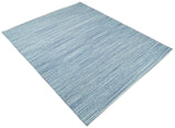 Handmade Boho Ivory and Blue Wool Blend Dhurrie Rug