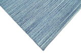 Handmade Boho Ivory and Blue Wool Blend Dhurrie Rug