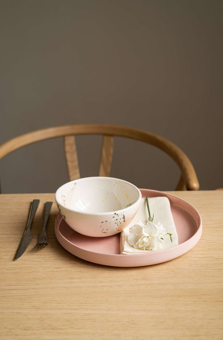 Handmade High-sided Porcelain Dinner Plate. Powder Pink