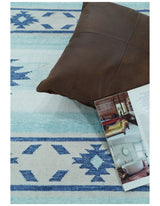 Handmade Modern Style Blue Wool Blend Dhurrie Rug