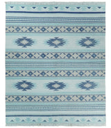 Handmade Modern Style Blue Wool Blend Dhurrie Rug