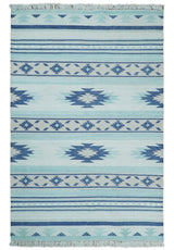 Handmade Modern Style Blue Wool Blend Dhurrie Rug