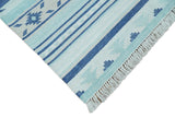 Handmade Modern Style Blue Wool Blend Dhurrie Rug