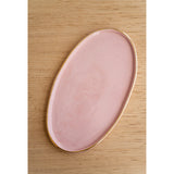 Handmade Oval Porcelain Serving Platter with Gold Rim. Powder Pink