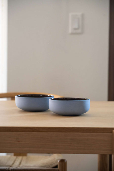 Handmade Porcelain Bowl. Forget-me-not/Chocolate