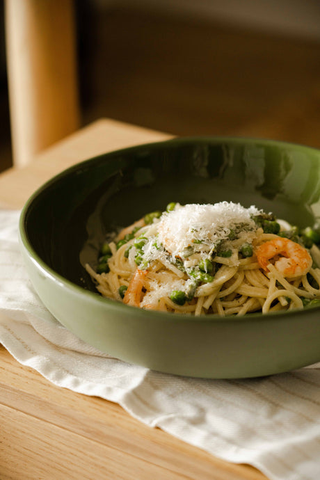 Handmade Porcelain Pasta Bowl. Green