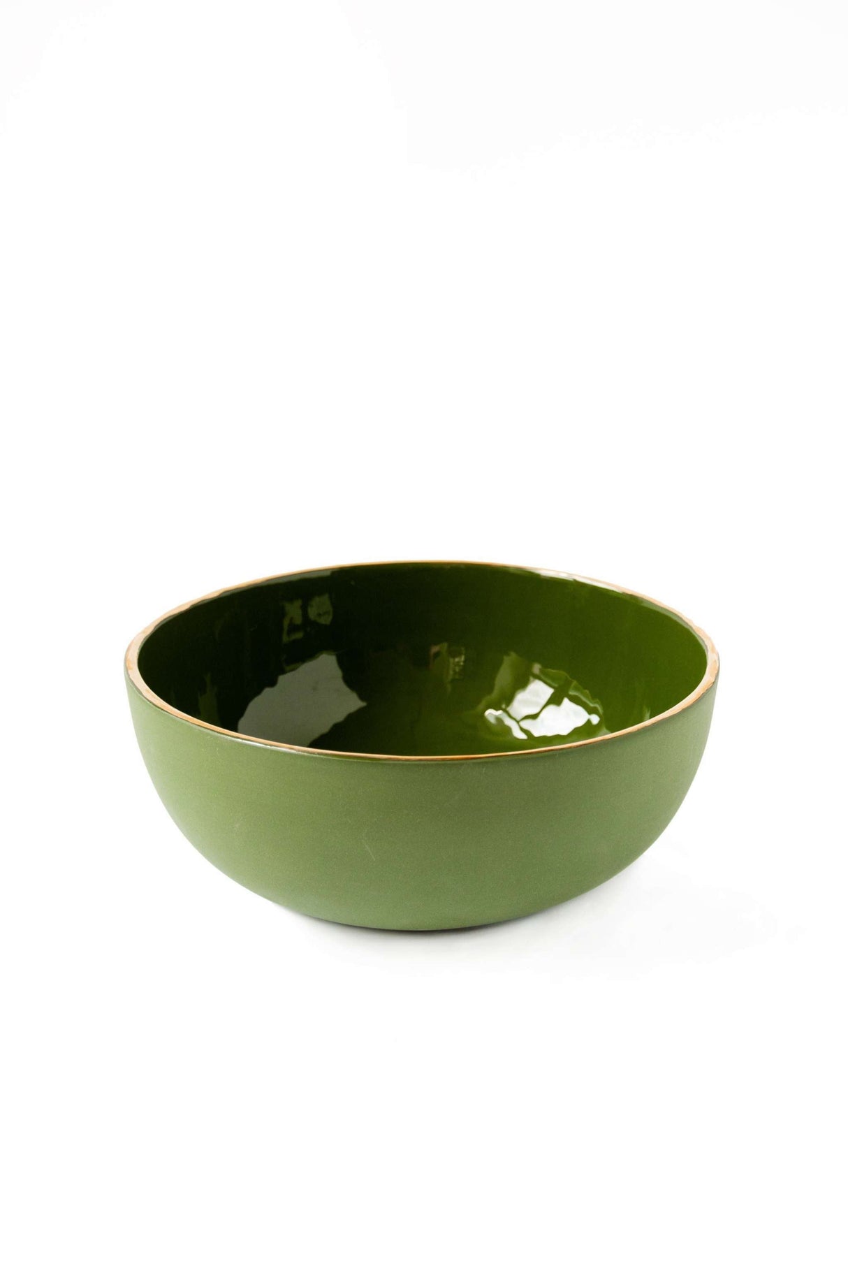 Handmade Porcelain Salad Bowl with Gold Rim. Green-Parc Decor