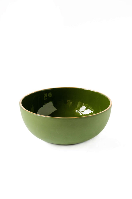 Handmade Porcelain Salad Bowl with Gold Rim. Green-Parc Decor
