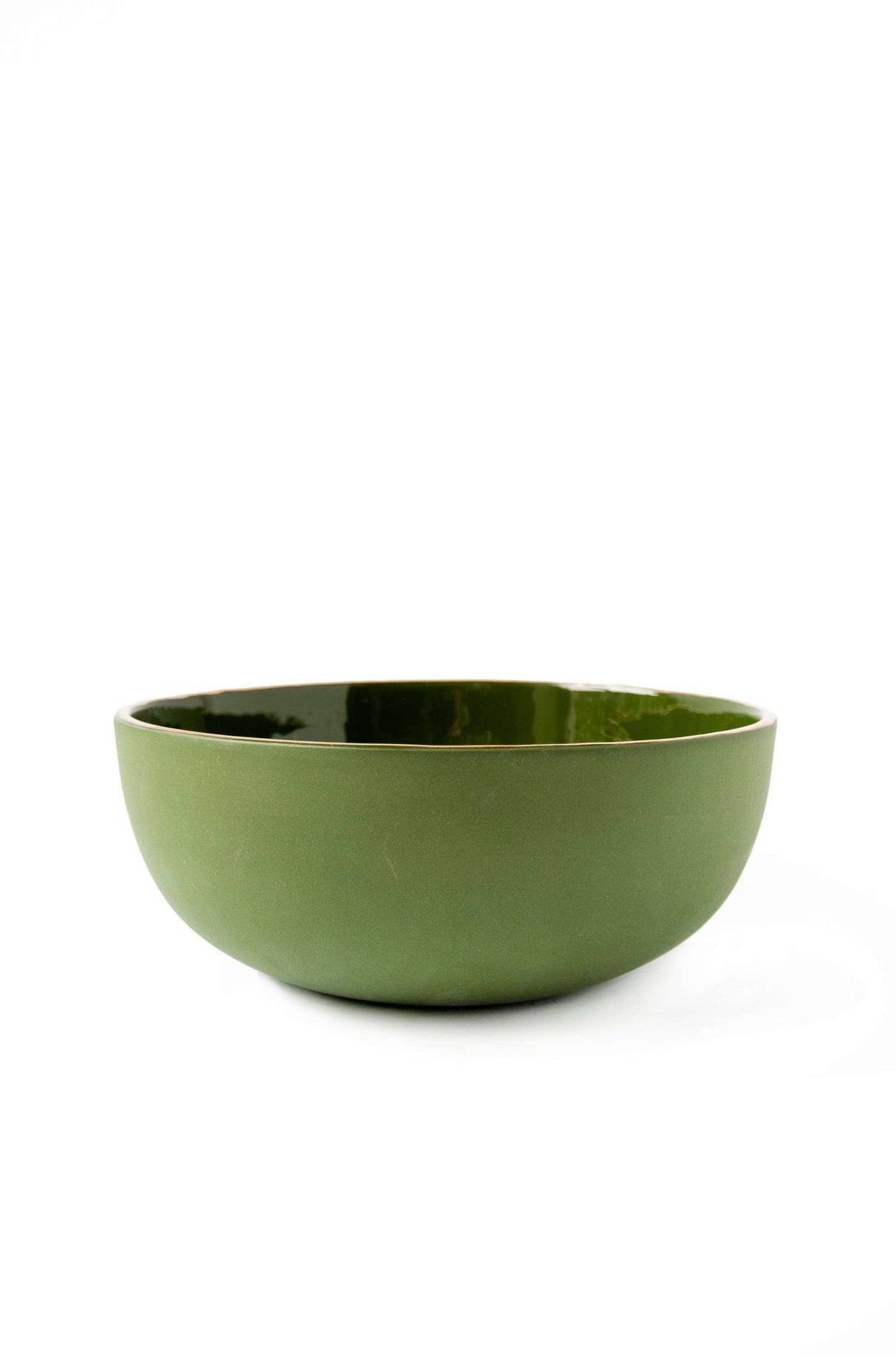 Handmade Porcelain Salad Bowl with Gold Rim. Green-Parc Decor