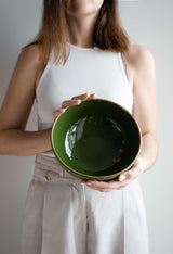 Handmade Porcelain Salad Bowl with Gold Rim. Green-Parc Decor
