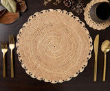 Handmade Raffia Woven Placemat – Round Table Mats for Kitchen Dining Table Top Rug Mats & Dinner Table Mates-table tops-Parc Decor