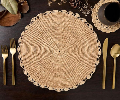 Handmade Raffia Woven Placemat – Round Table Mats for Kitchen Dining Table Top Rug Mats & Dinner Table Mates-table tops-Parc Decor