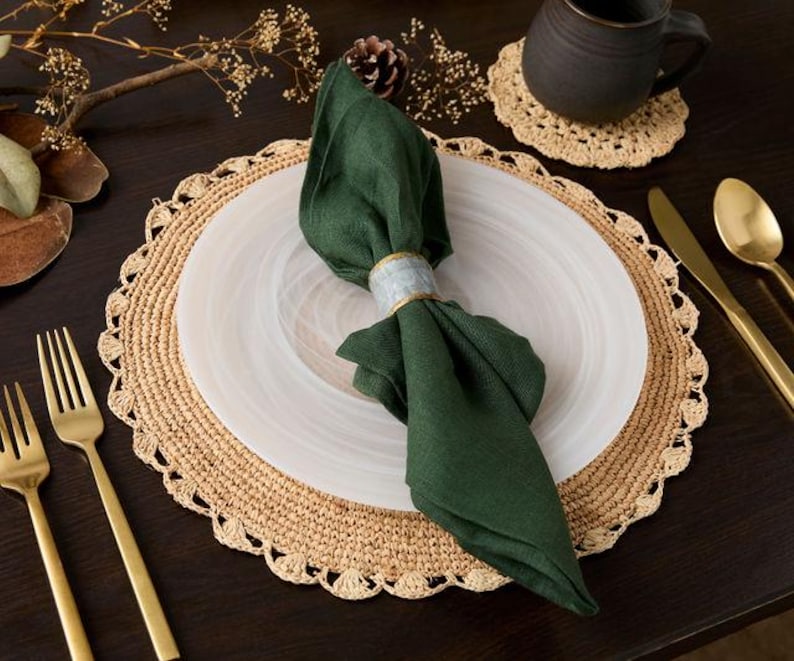 Handmade Raffia Woven Placemat – Round Table Mats for Kitchen Dining Table Top Rug Mats & Dinner Table Mates-table tops-Parc Decor