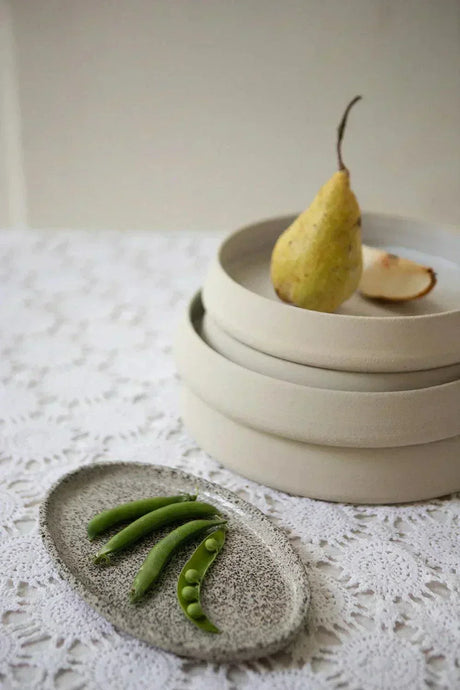 Handmade Stoneware Oval Large Serving Platter "Oats"