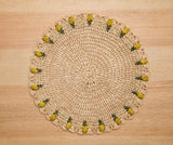 Handmade Tulip Placemat – Raffia Crochet Floral Table Mat – Spring & Easter Table Decor – Artisan Tableware – Boho Dining Accent-table tops-Parc Decor