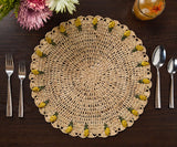 Handmade Tulip Placemat – Raffia Crochet Floral Table Mat – Spring & Easter Table Decor – Artisan Tableware – Boho Dining Accent-table tops-Parc Decor