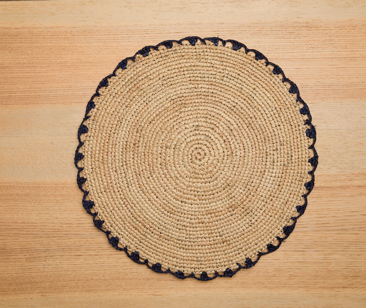 Handwoven Aura Blue Edge Placemat - Rustic Woven Raffia Tabletop Decor-table tops-Parc Decor