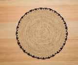 Handwoven Aura Blue Edge Placemat - Rustic Woven Raffia Tabletop Decor-table tops-Parc Decor