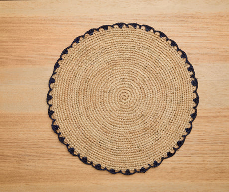 Handwoven Aura Blue Edge Placemat - Rustic Woven Raffia Tabletop Decor-table tops-Parc Decor