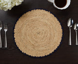 Handwoven Aura Blue Edge Placemat - Rustic Woven Raffia Tabletop Decor-table tops-Parc Decor