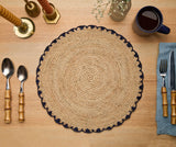 Handwoven Aura Blue Edge Placemat - Rustic Woven Raffia Tabletop Decor-table tops-Parc Decor
