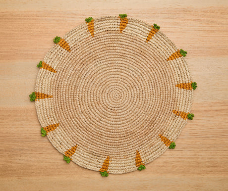 Handwoven Carrot Round Raffia Placemat – Artisan Table Décor-table tops-Parc Decor