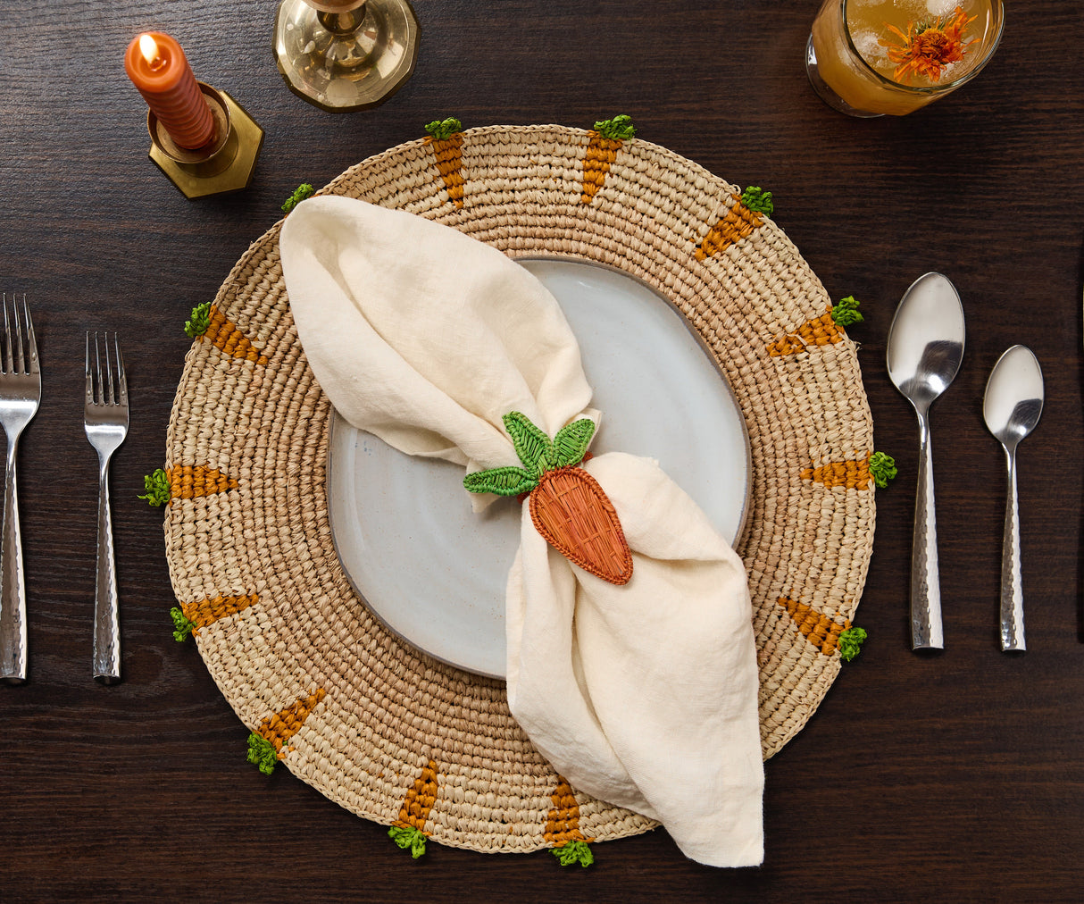 Handwoven Carrot Round Raffia Placemat – Artisan Table Décor-table tops-Parc Decor
