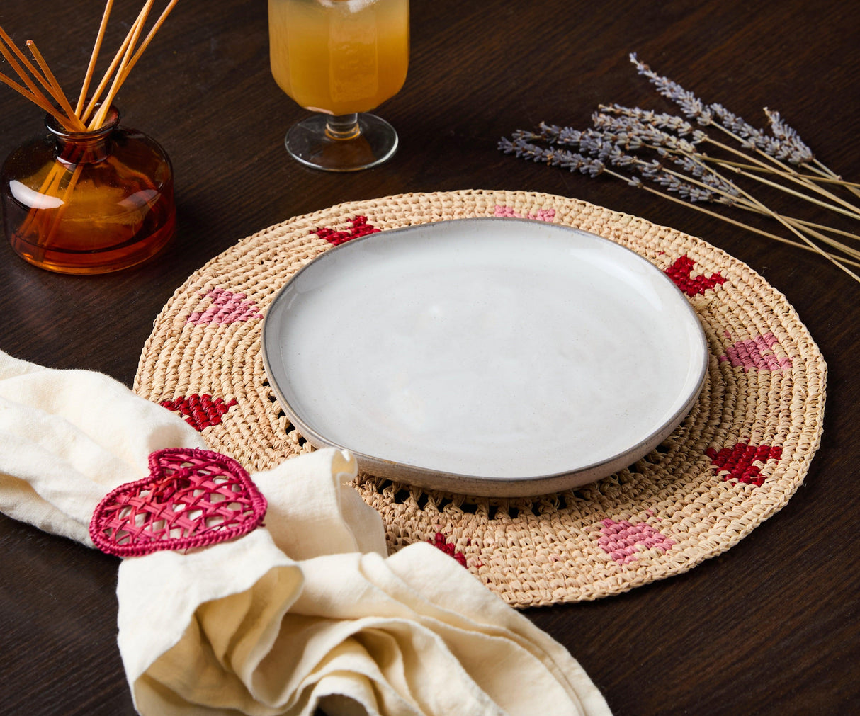 Handwoven Heart Napkin Rings – Set of 4 Palm Napkin Holders-Napkins-Parc Decor