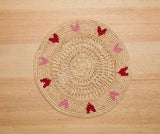 Handwoven Heart Raffia Placemat – Artisan Table Décor with Red & Pink Hearts-table tops-Parc Decor