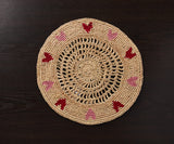 Handwoven Heart Raffia Placemat – Artisan Table Décor with Red & Pink Hearts-table tops-Parc Decor
