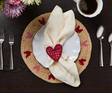 Handwoven Heart Raffia Placemat – Artisan Table Décor with Red & Pink Hearts-table tops-Parc Decor