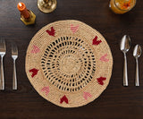 Handwoven Heart Raffia Placemat – Artisan Table Décor with Red & Pink Hearts-table tops-Parc Decor