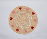 Handwoven Heart Raffia Placemat – Artisan Table Décor with Red & Pink Hearts-table tops-Parc Decor