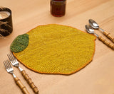 Handwoven Lemon Placemat – Raffia Fruit Shaped Table Mat, Summer Table Decor-table tops-Parc Decor
