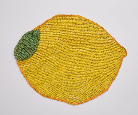 Handwoven Lemon Placemat – Raffia Fruit Shaped Table Mat, Summer Table Decor-table tops-Parc Decor
