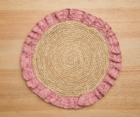 Handwoven Raffia Ruffle Placemat – Boho Chic Table Décor – Summer Table Accent-table tops-Parc Decor