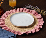 Handwoven Raffia Ruffle Placemat – Boho Chic Table Décor – Summer Table Accent-table tops-Parc Decor