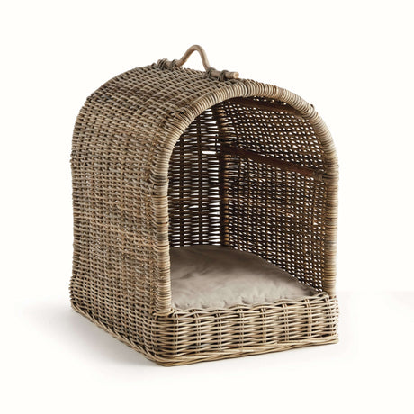 Handwoven Rattan Canopy Dog Bed with Cushion-pet bed-Parc Decor