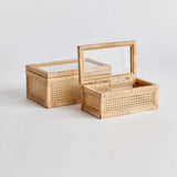 Handwoven Rattan Storage Boxes with Glass Window Lids (Set of 2)-Storage Boxes-Parc Decor