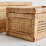 Handwoven Rattan Storage Boxes with Glass Window Lids (Set of 2)-Storage Boxes-Parc Decor