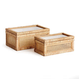 Handwoven Rattan Storage Boxes with Glass Window Lids (Set of 2)-Storage Boxes-Parc Decor