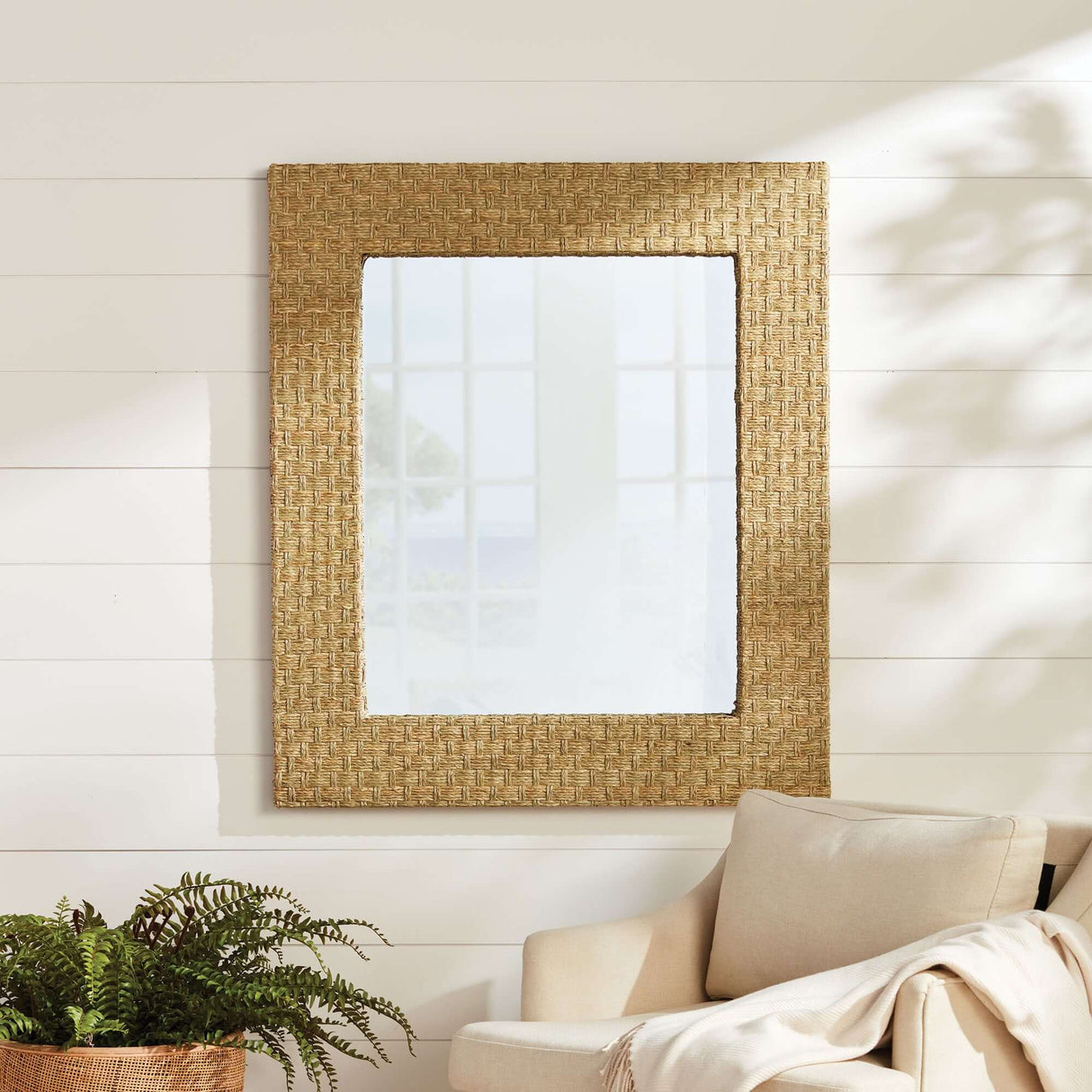 Handwoven Rectangle Water Grass Wall Mirror-Wall Mirror-Parc Decor
